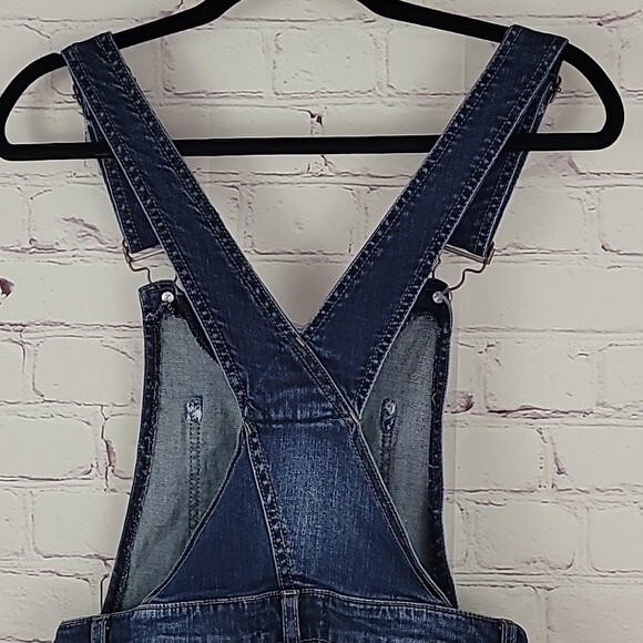 U2B Urban Basics Overall Shorts Size Medium Stretchy Distressed Medium wash - Picture 6 of 7